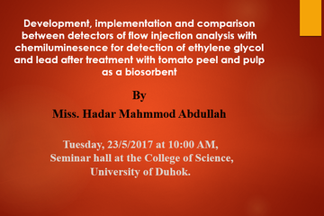 Development, implementation and comparison between detectors of flow injection analysis with chemiluminesence for detection of ethylene glycol and lead after treatment with tomato peel and pulp as a biosorbent