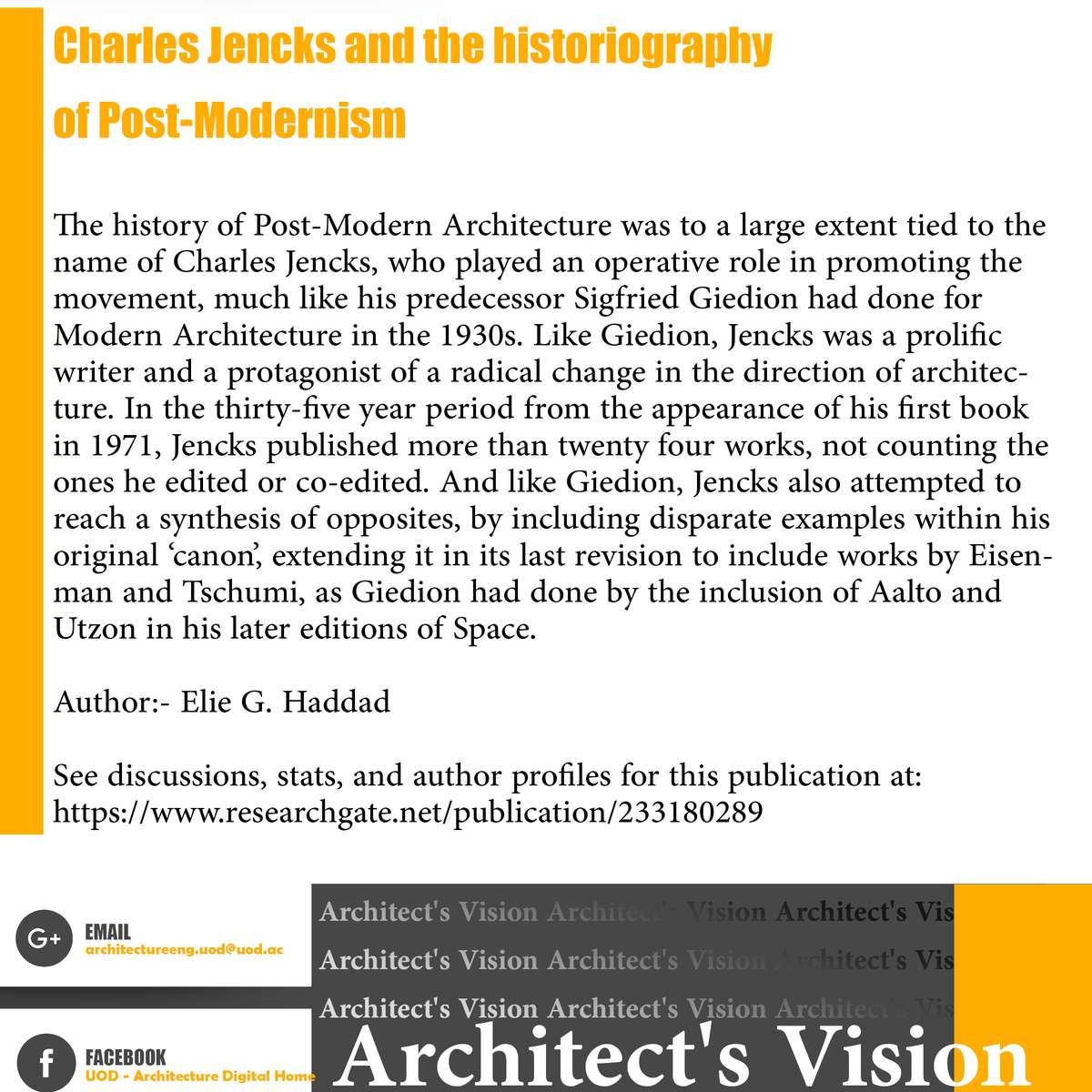 
                            
                                Charles Jenks and The historiography of Post Modernism
                            
