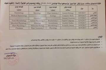 Exam Schedule Department of Biological