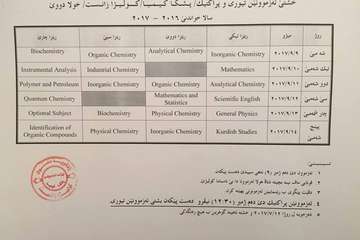 Exam Schedule of Department of Chemistry